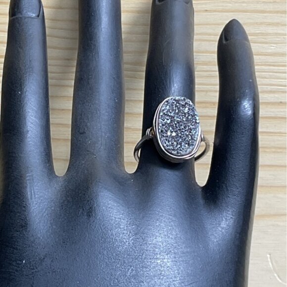 Silver Tone Wire Wrapped Druzy Stone Ring - Picture 1 of 4